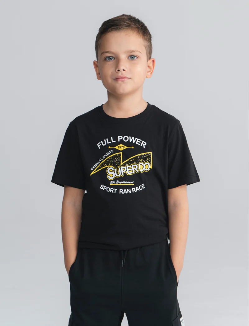 T-shirt estiva in jersey di cotone con stampa - Nero