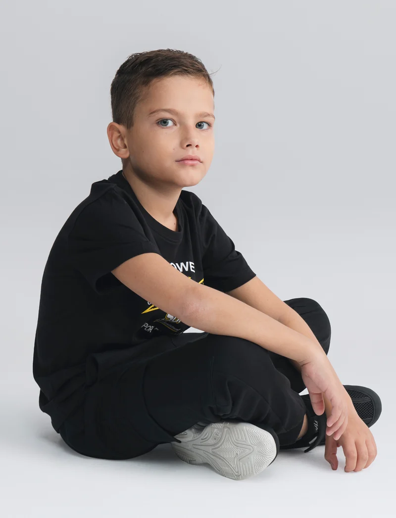 T-shirt estiva in jersey di cotone con stampa - Nero