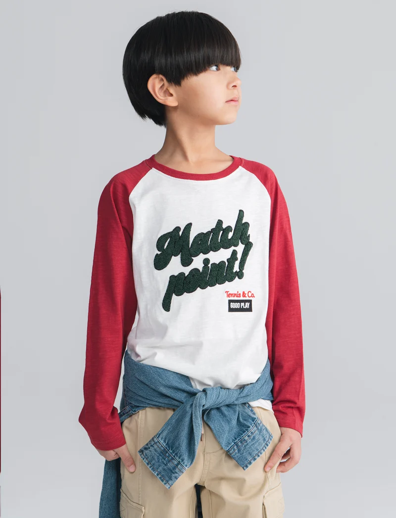 T-shirt varsity in jersey con stampa college - Bianco latte
