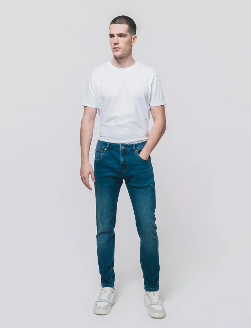 Jeans skinny fit blu scuro effetto slavato - DENIM SCURO