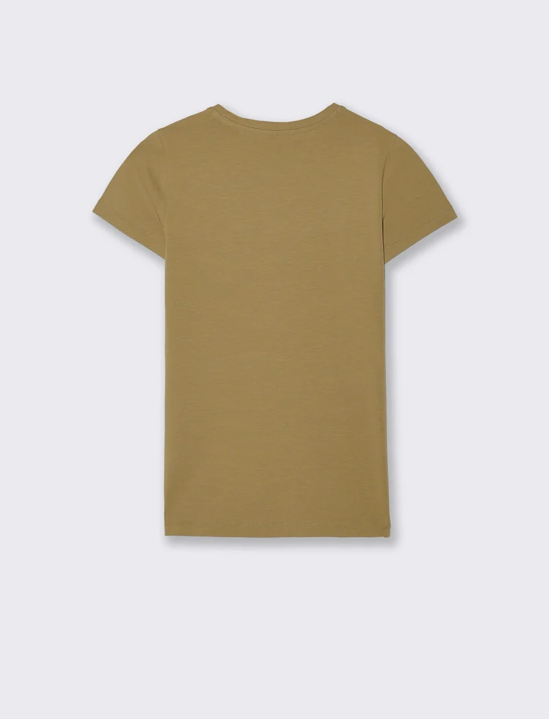 T-Shirt Basica Manica Corta Skinny - Beige fieno
