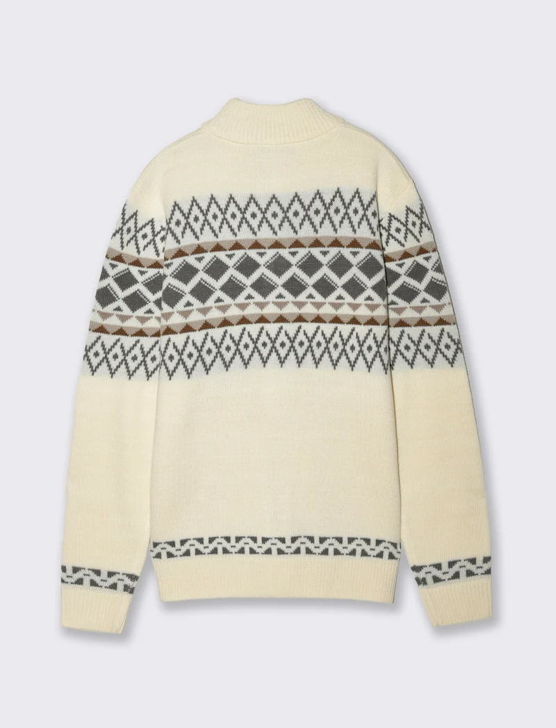 MAGLIA CARDIGAN FANTASIA JACQUARD - Bianco