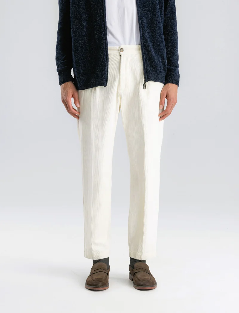 PANTALONI CHINO IN VELLUTO STRAIGHT FIT - Bianco