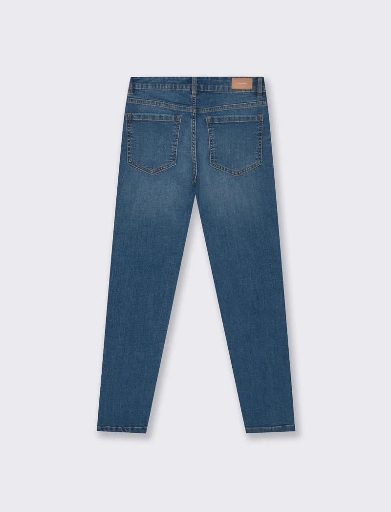 Jeans Skinny Vita Bassa con Tasche Retro - DENIM SCURO