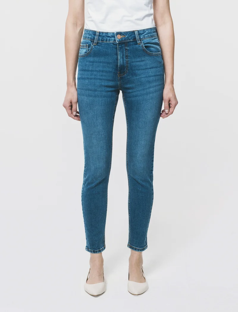 Jeans Skinny Vita Bassa con Tasche Retro - DENIM SCURO
