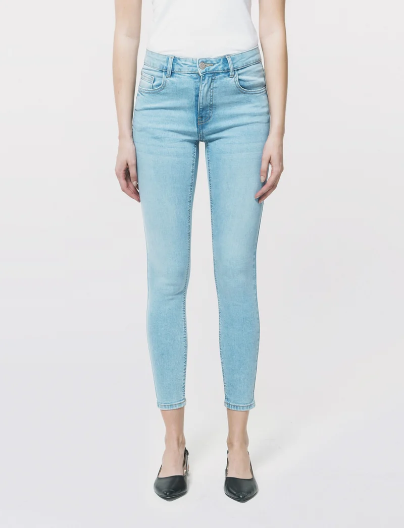 Jeans Skinny Vita Bassa con Tasche Retro - Denim