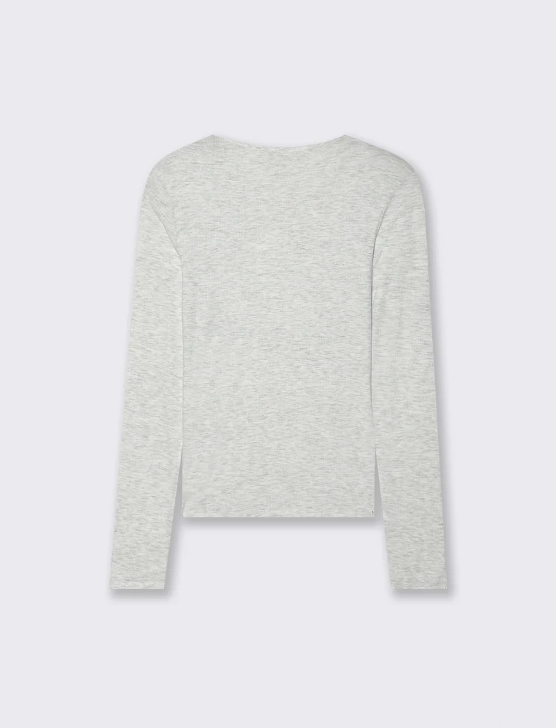 T-shirt Basica Girocollo a Coste Skinny - Grigio chiaro mel.