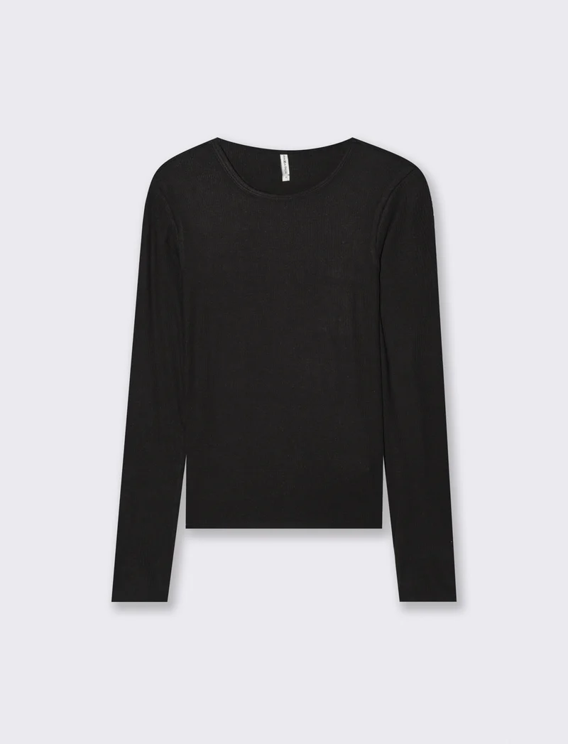 T-shirt Basica Girocollo a Coste Skinny - Nero