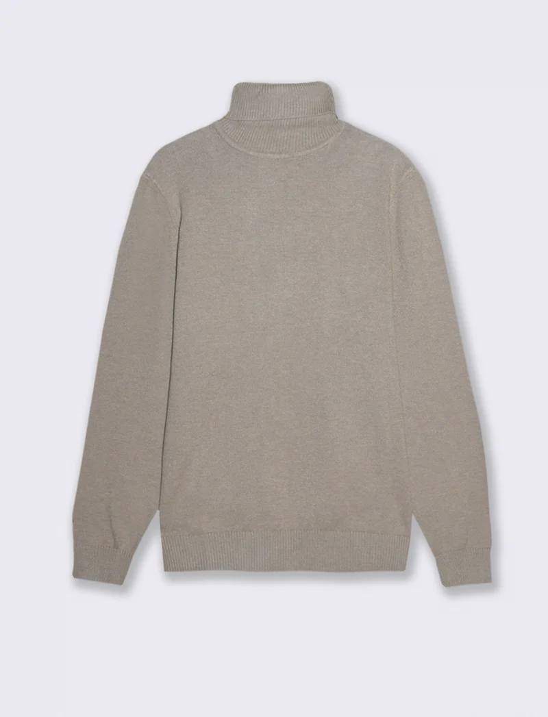 MAGLIA COLLO ALTO FILATO PREMIUM - Tortora melange