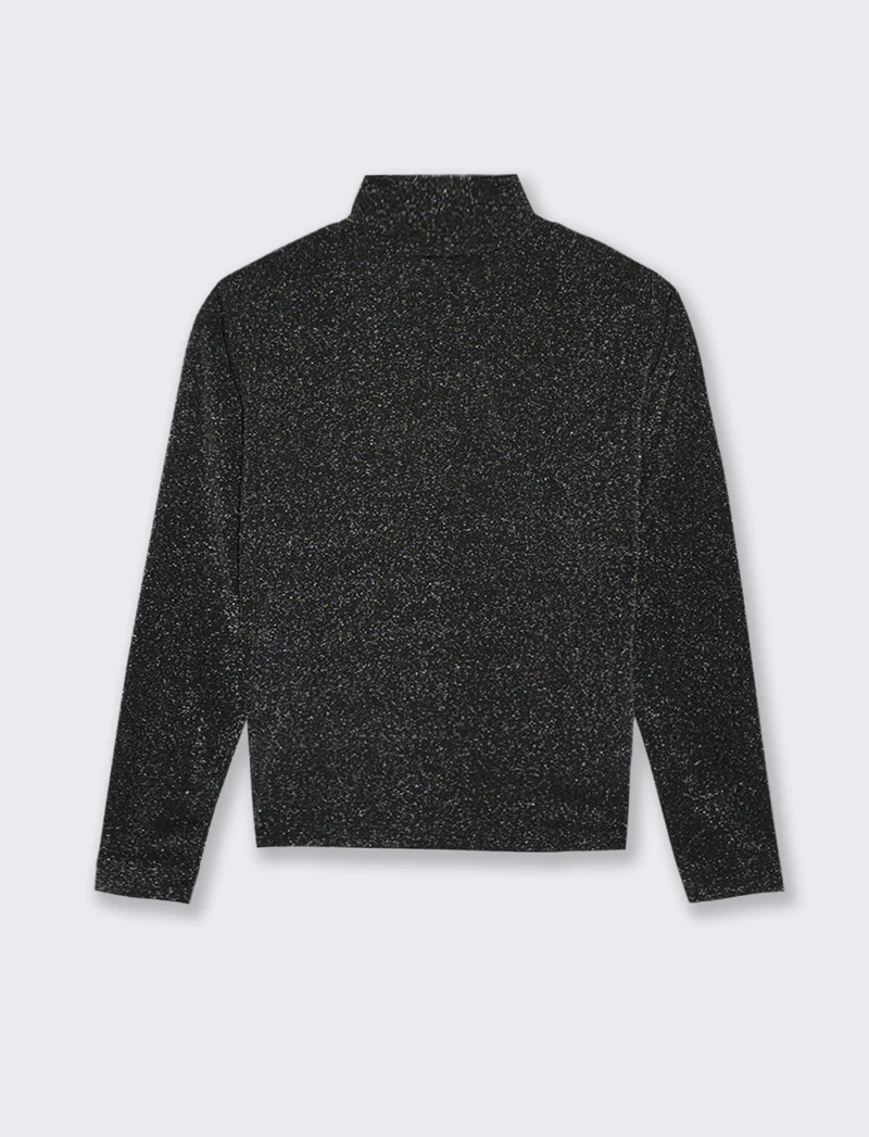 T-SHIRT IN TESSUTO CON FILO EFFETTO METALLO - Nero