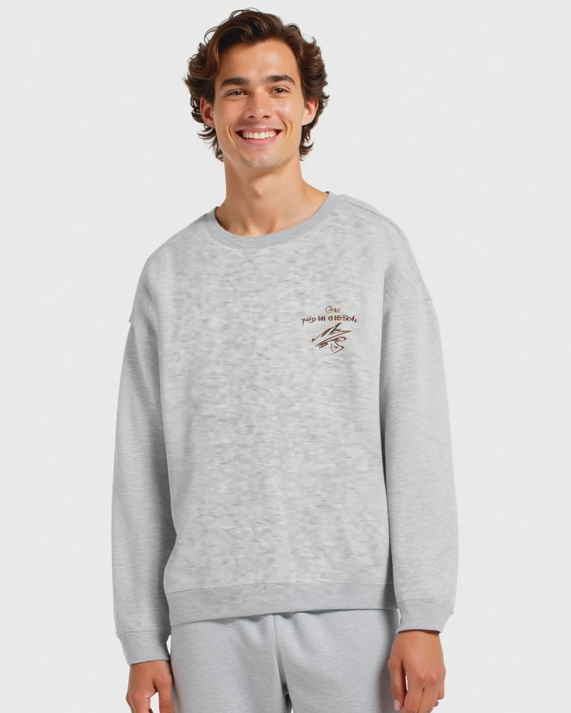 Felpa girocollo in misto cotone garzato relaxed fit. - grigio-giallo