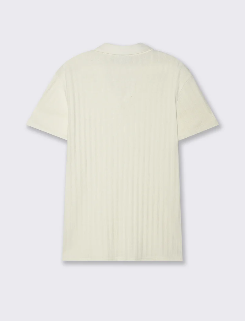Polo struttura jacquard effetto maglia da uomo - Beige ecru