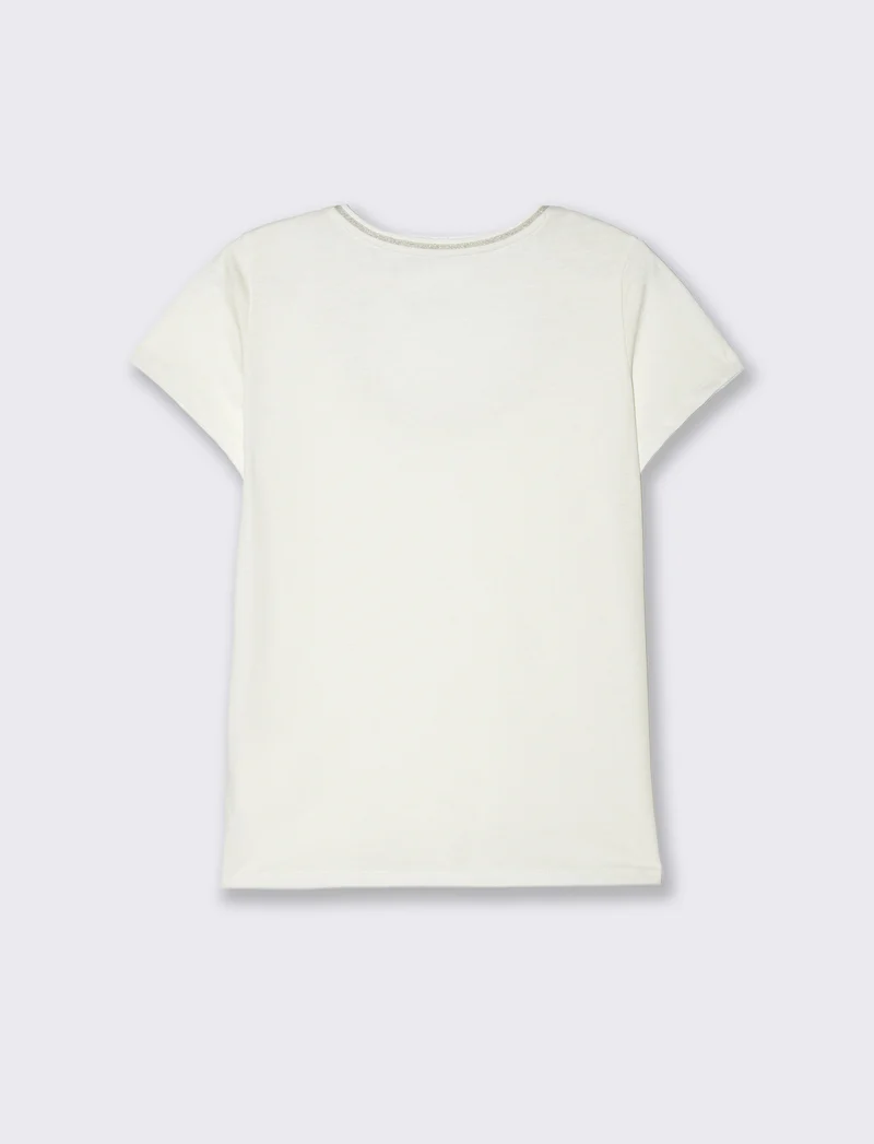 T-shirt con bordino in filo effetto metallico da donna - Bianco latte