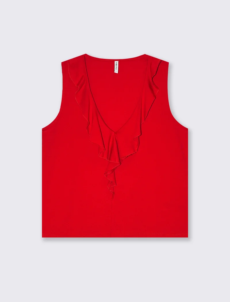T-shirt con rouches da donna - Rosso scarlatto