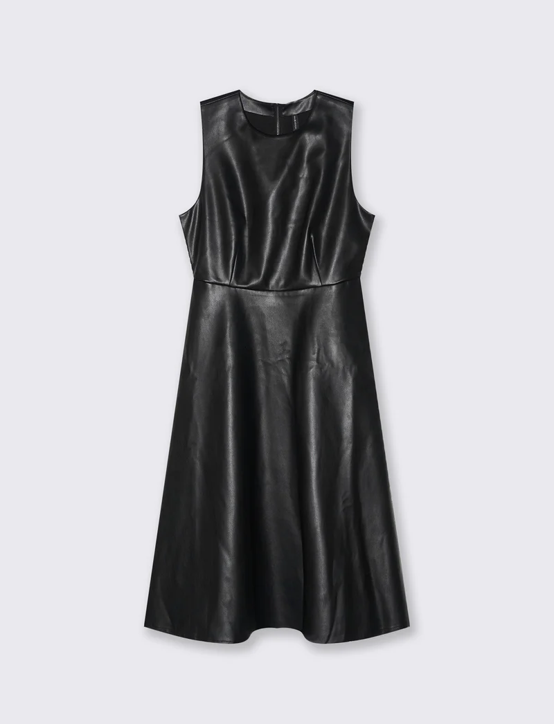 VESTITO IN TESSUTO EFFETTO PELLE - Nero