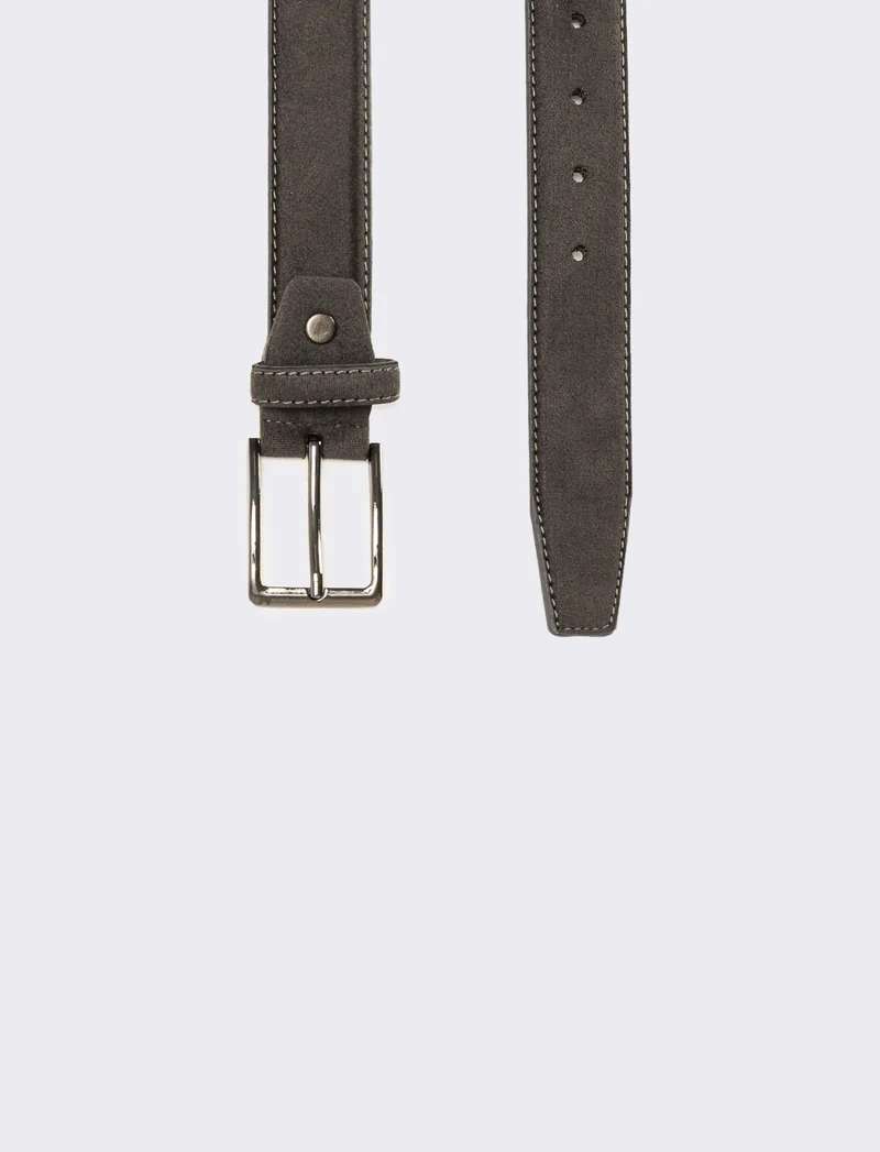 Cintura uomo suede con fibbia opaca - Grigio