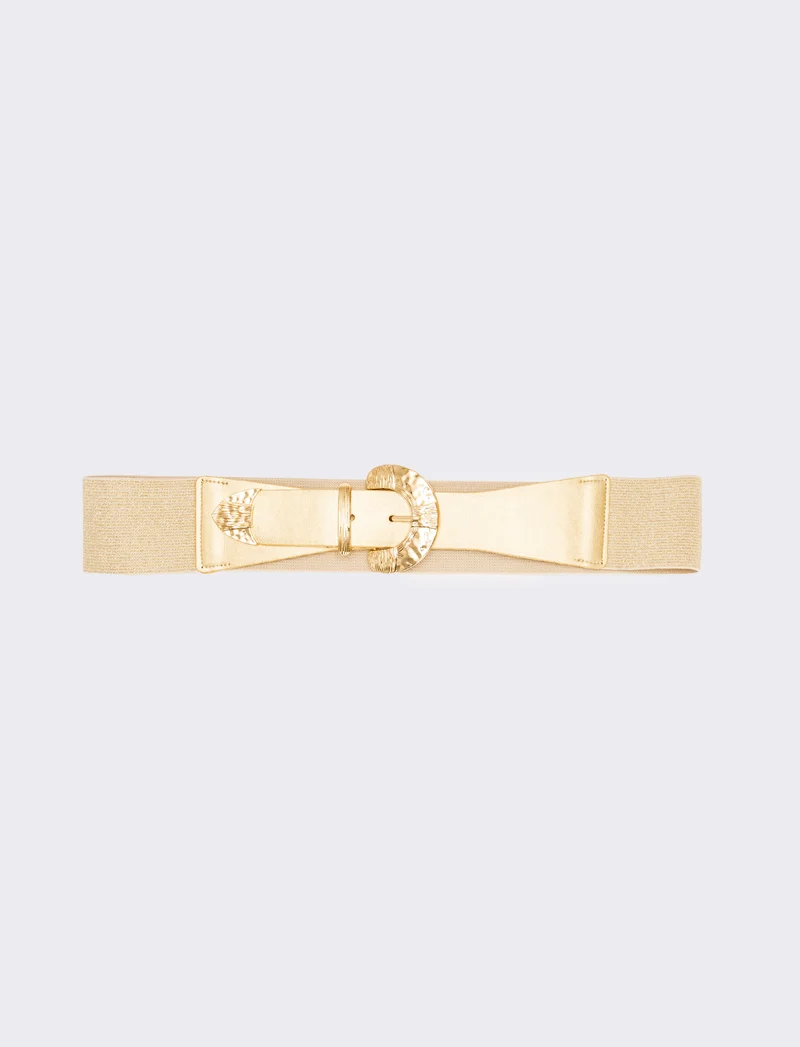 Cintura donna elastica con fibbia martellata - Oro