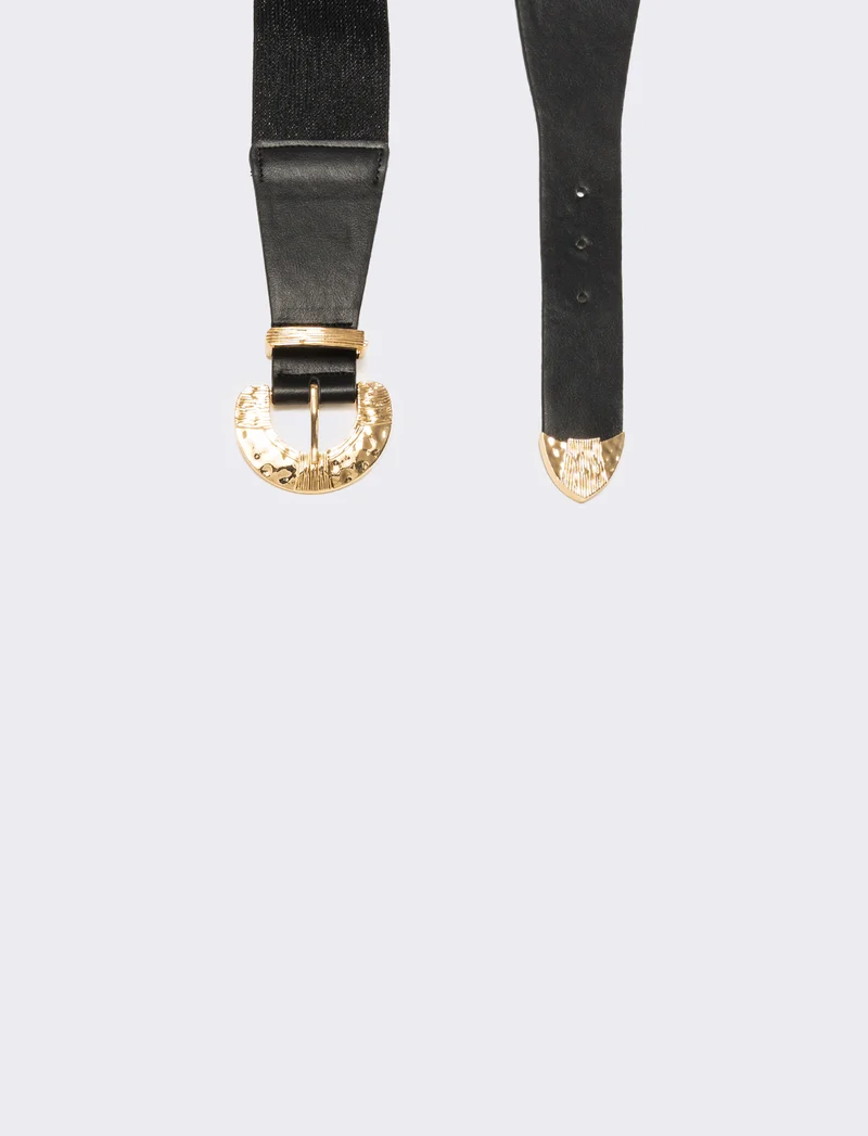 Cintura donna elastica con fibbia martellata - Nero