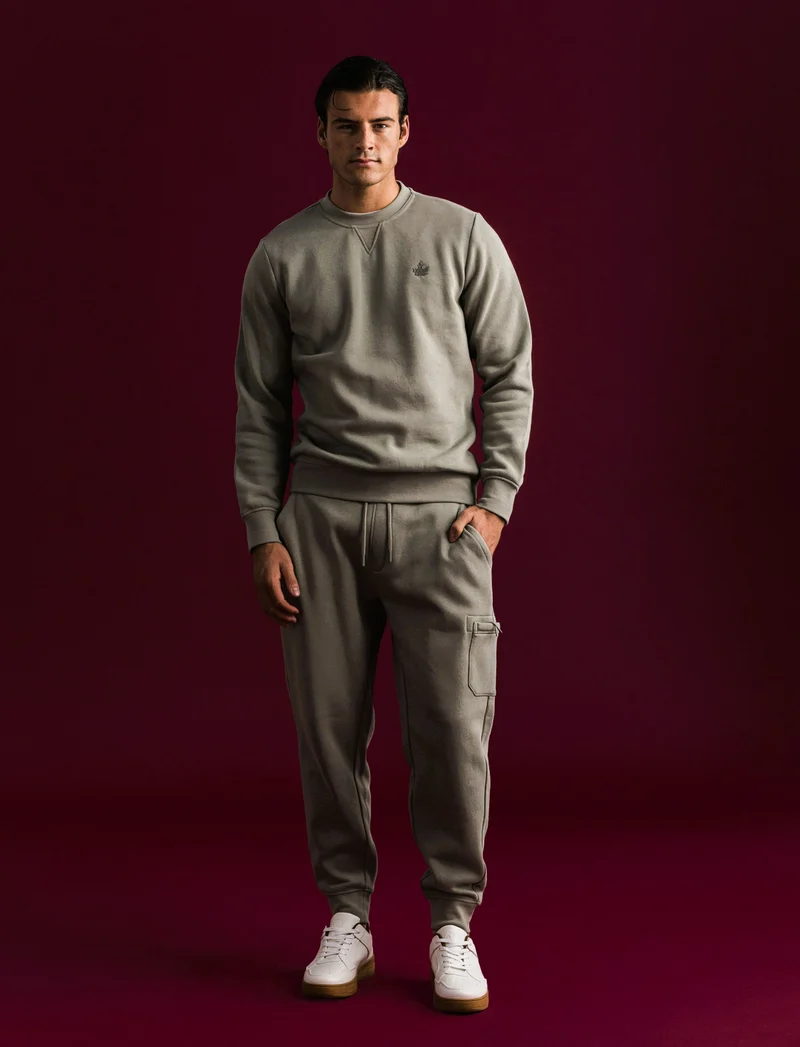 PANTALONI JOGGER IN FELPA CON TASCA LATERALE - Verde salvia