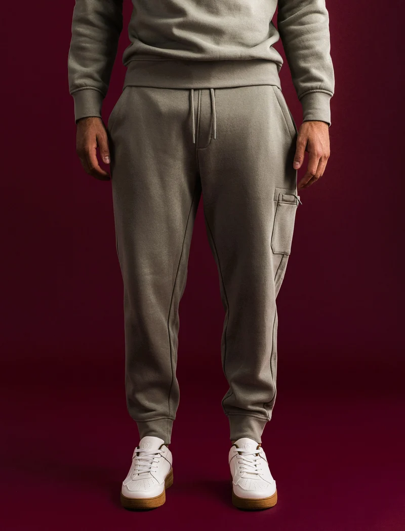 PANTALONI JOGGER IN FELPA CON TASCA LATERALE - Verde salvia