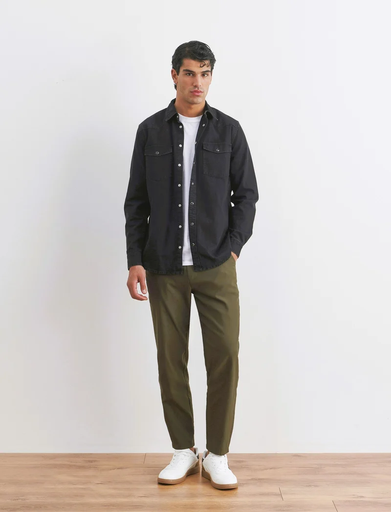PANTALONI CHINO JOGGER IN TESSUTO TECNICO STRETCH - Verde militare