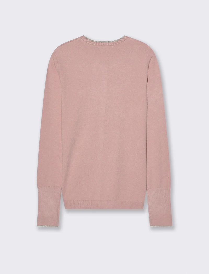 CARDIGAN CON BORDINO IN TESSUTO CON FIBRA EFFETTO METALLO - Rosa antico