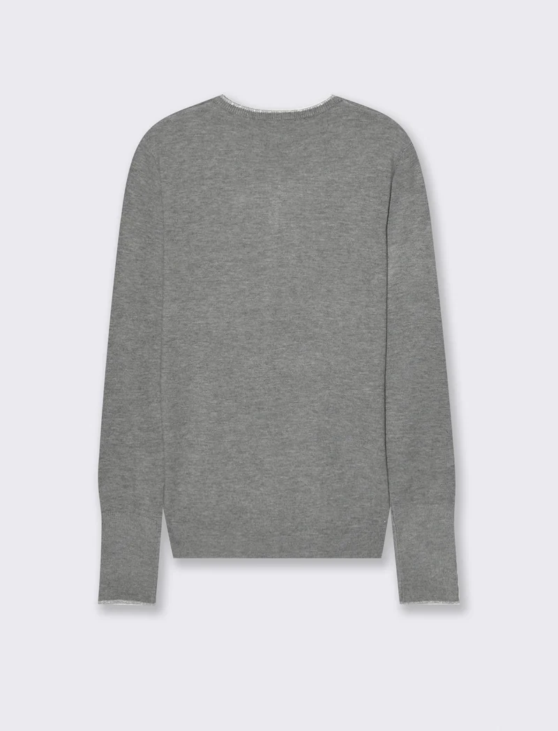 CARDIGAN CON BORDINO IN TESSUTO CON FIBRA EFFETTO METALLO - Grigio mel.