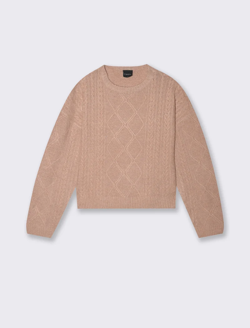 Maglia manica lunga girocollo crop con lavorazione a trecce - Rosa