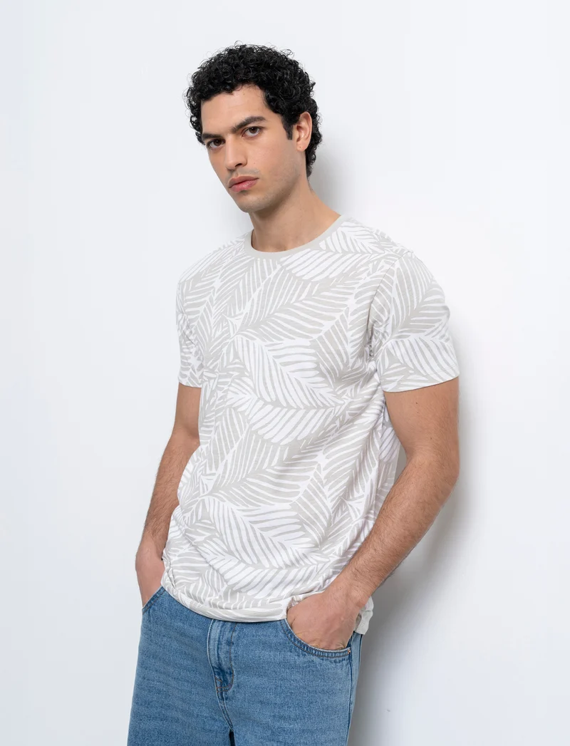 T-shirt in cotone con stampa all over da uomo - Grigio ghiaccio