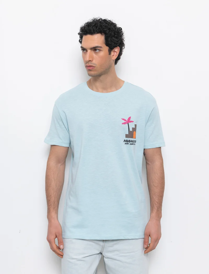 T-shirt effetto maglina con stampa puffy da uomo - Azzurro