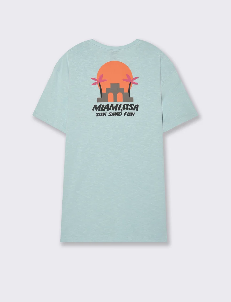 T-shirt effetto maglina con stampa puffy da uomo - Azzurro