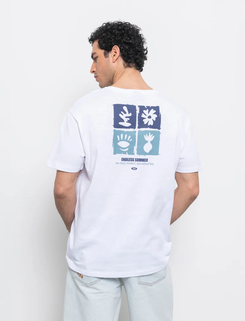 T-shirt effetto maglina con stampa puffy da uomo - Bianco