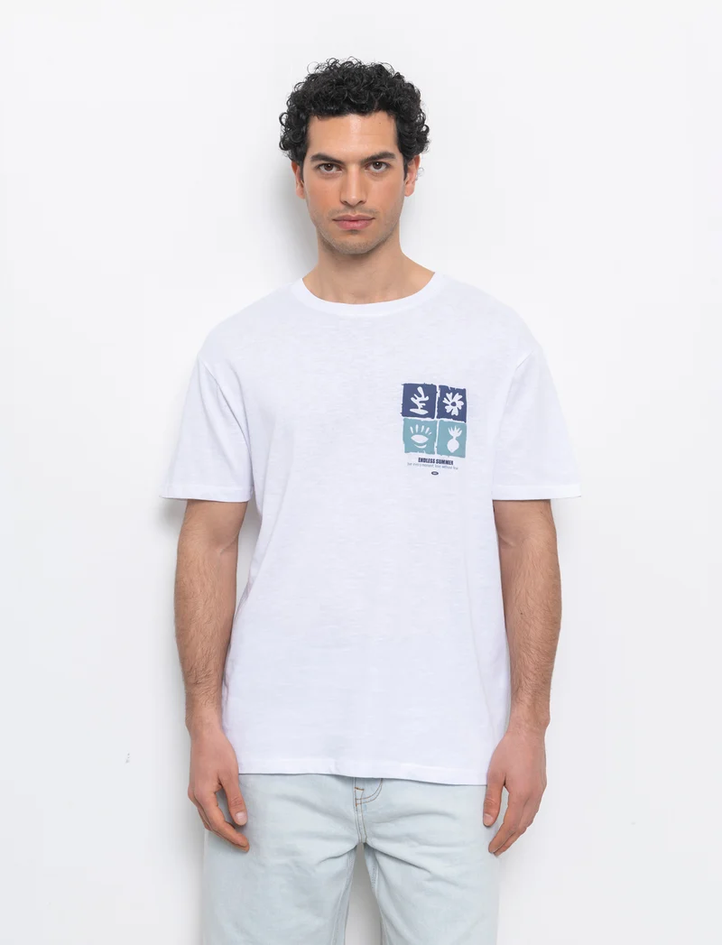 T-shirt effetto maglina con stampa puffy da uomo - Bianco