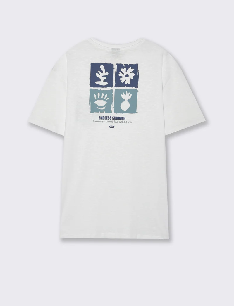 T-shirt effetto maglina con stampa puffy da uomo - Bianco