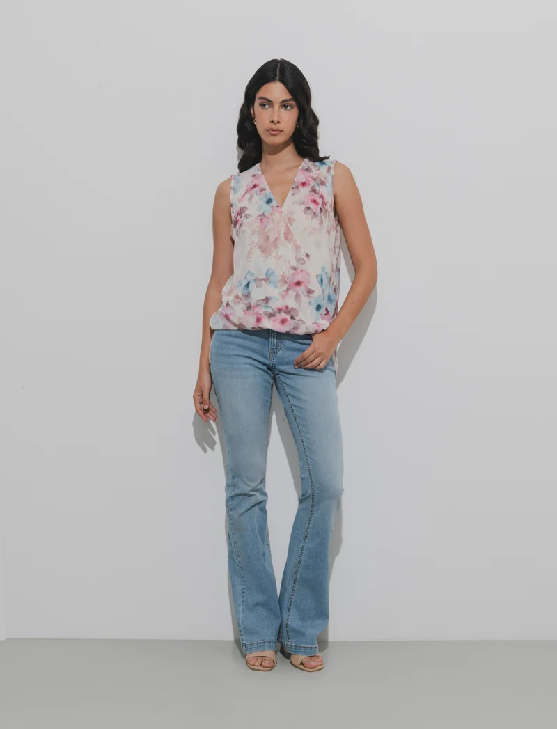 Top in fantasia in tessuto leggero - Bianco gesso
