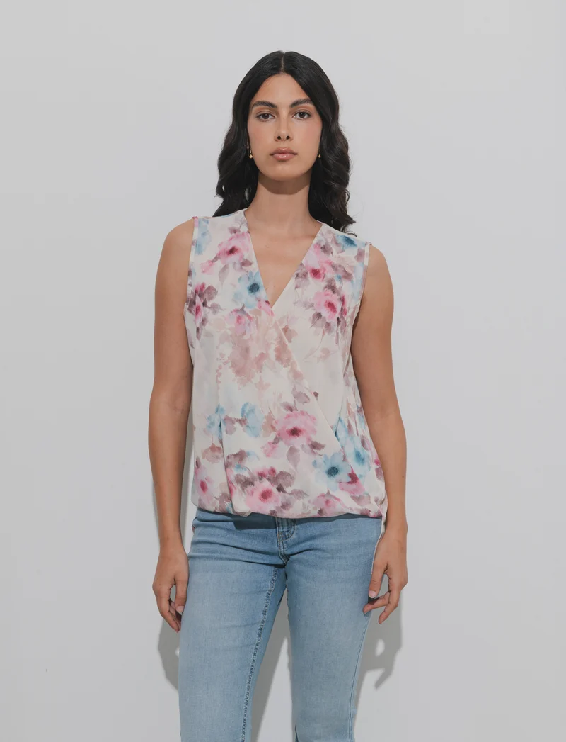 Top in fantasia in tessuto leggero - Bianco gesso