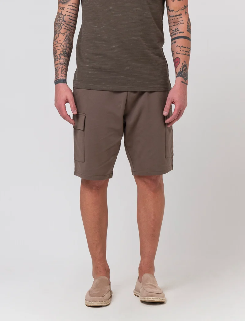 Bermuda in felpa con vita jogger da uomo - Grigio fango