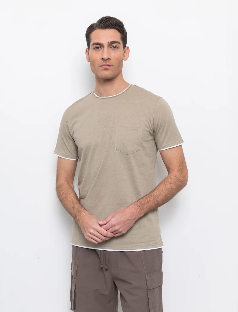 T-shirt effetto melange con tasca da uomo - Verde salvia