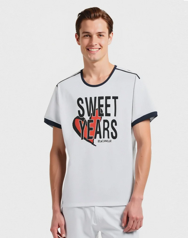 T-shirt elasticizzata con stampa sweet years da uomo - Bianco