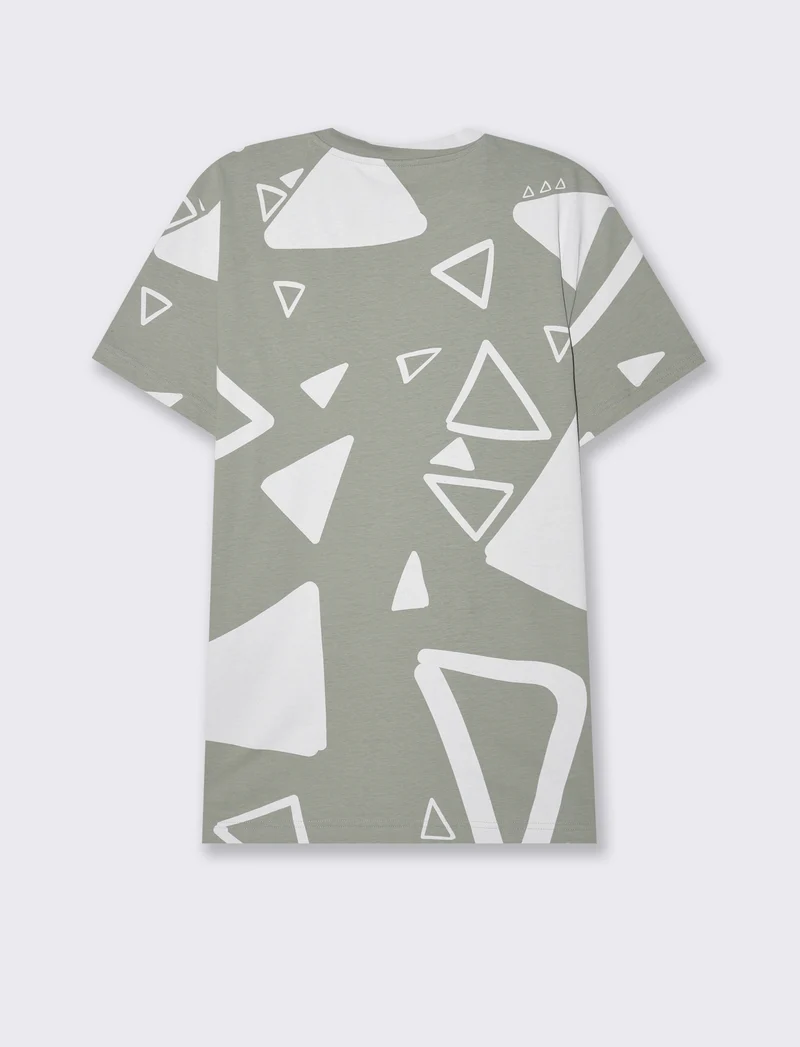 T-shirt in cotone con stampa astratta all over da uomo - Verde