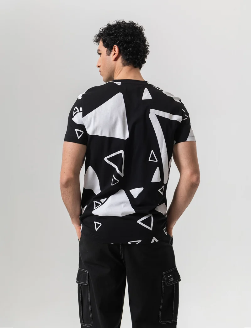 T-shirt in cotone con stampa astratta all over da uomo - Nero