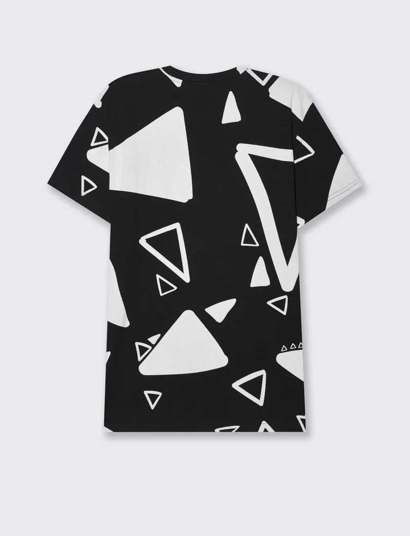 T-shirt in cotone con stampa astratta all over da uomo - Nero