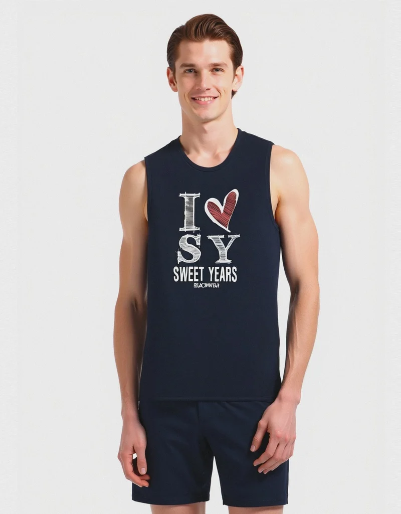 T-shirt senza maniche con stampa sweet years da uomo - Blu