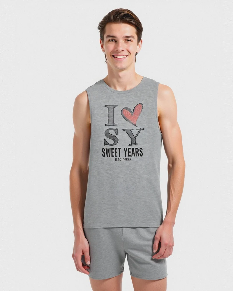 T-shirt senza maniche con stampa sweet years da uomo - Grigio mel.