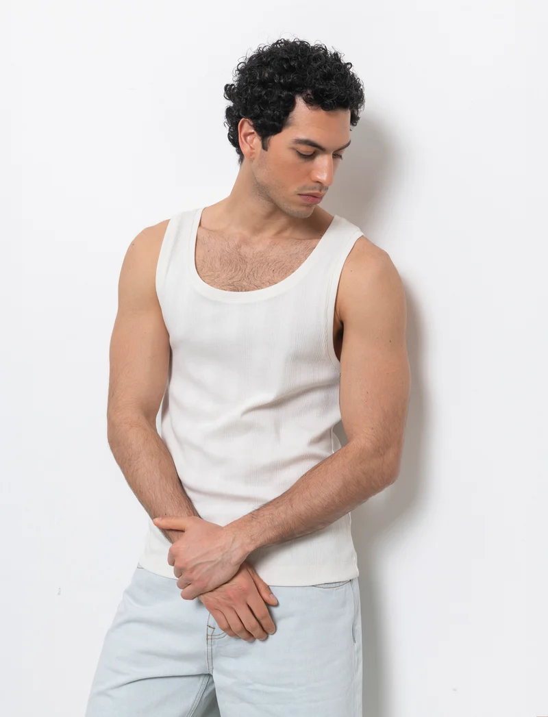 Canotta in tessuto a coste effetto maglia da uomo - Beige ecru