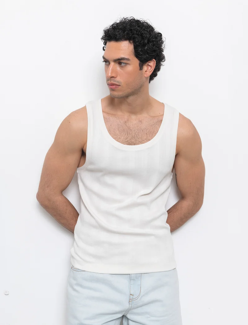 Canotta in tessuto a coste effetto maglia da uomo - Beige ecru