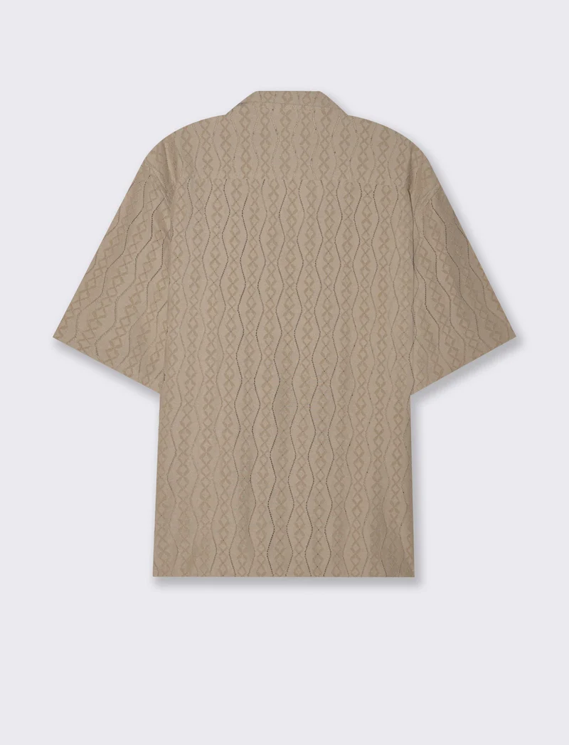 Camicia in tessuto a fantasia jacquard da uomo - Beige