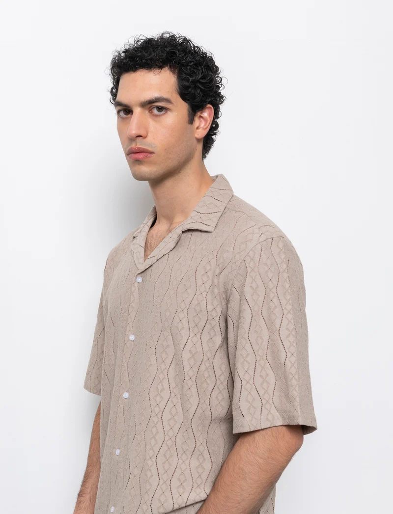 Camicia in tessuto a fantasia jacquard da uomo - Beige