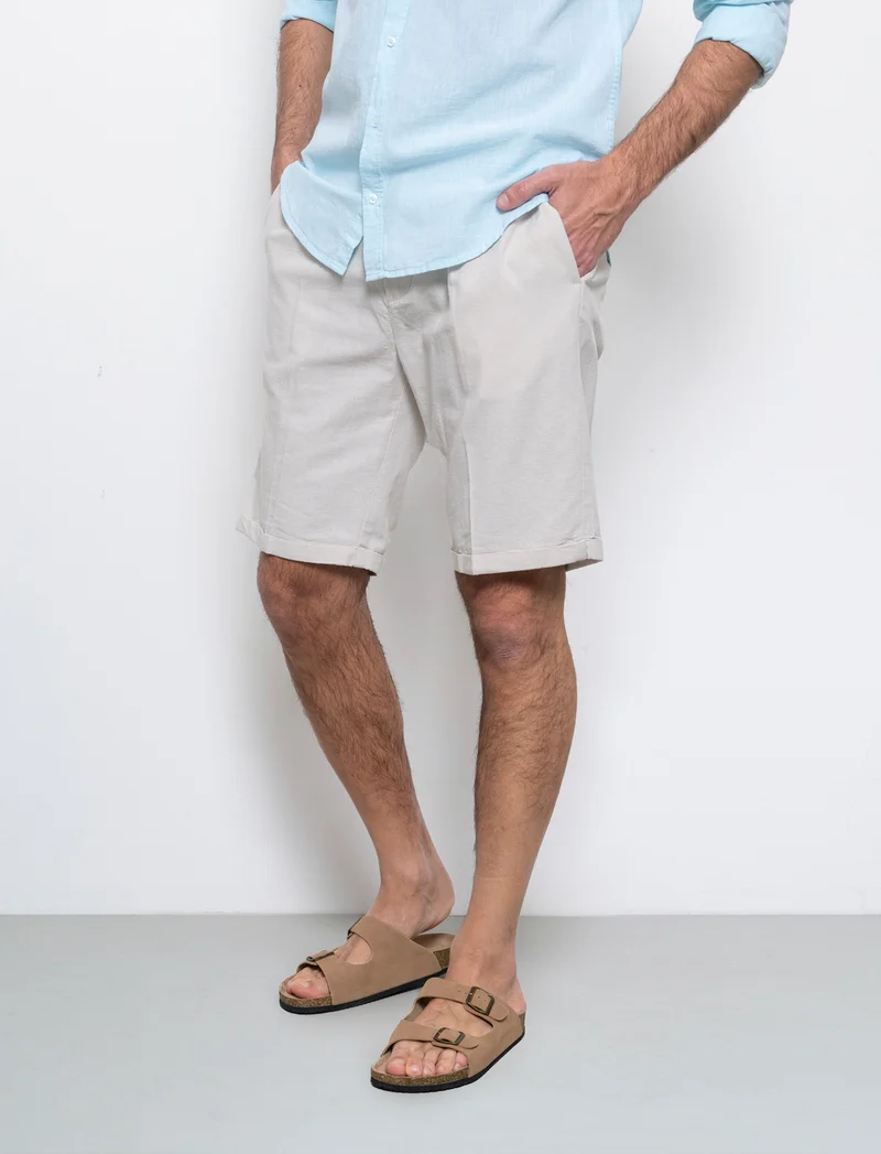 Bermuda vita jogger misto lino da uomo - Grigio ghiaccio