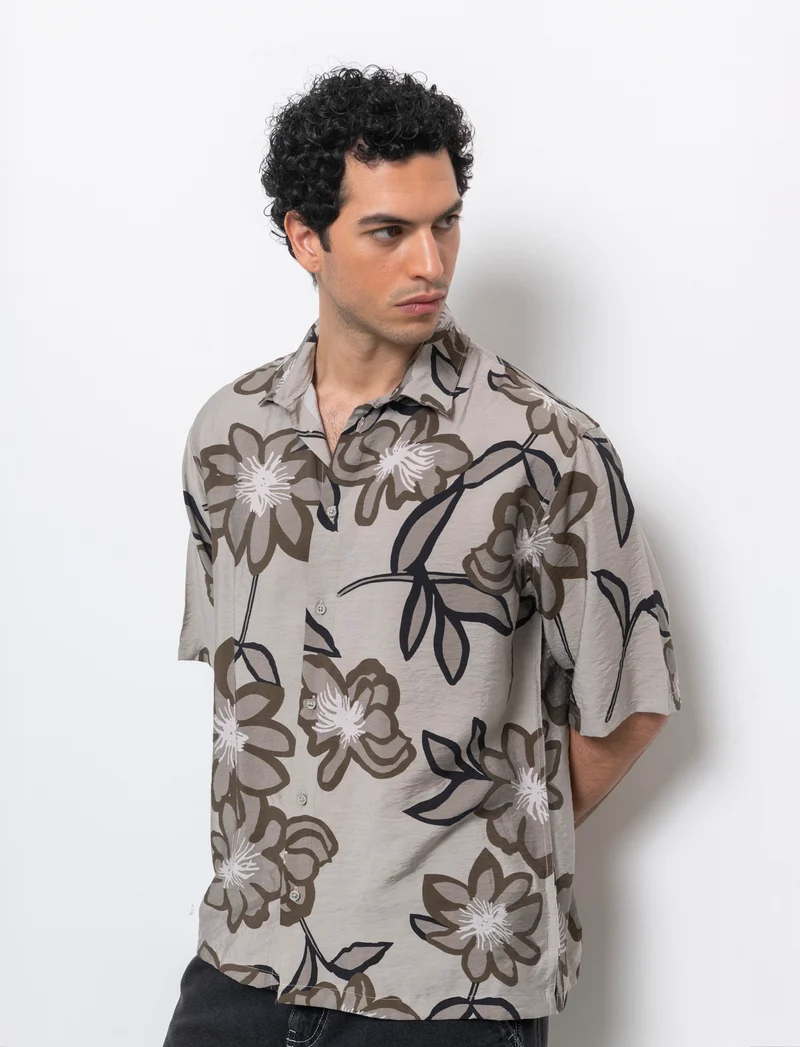 Camicia a fantasia in viscosa nylon da uomo - Grigio tortora